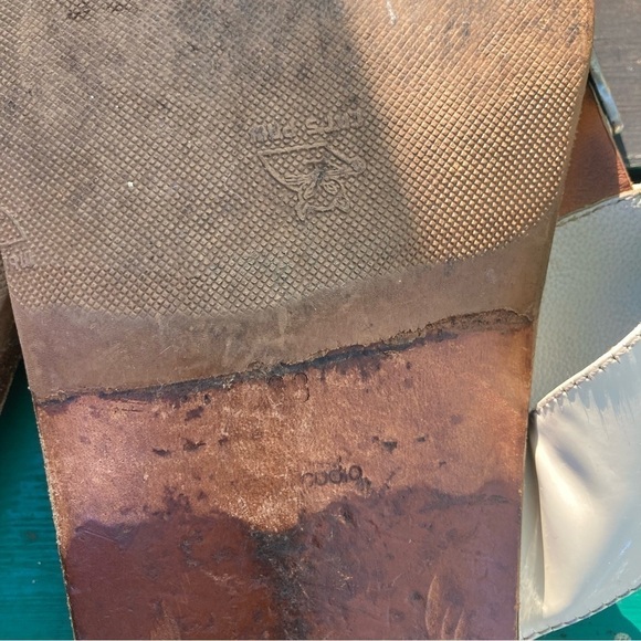 Authentic Prada Leather Sandals Ivory Patent Leather and Brown Slides Sz 38 - Picture 10 of 11